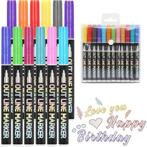 8/12/20 Colors Double Line Outline Metal Glitter Pen Children Scrapbooking for Art Drawing Painting Doodling Poster Card DIY