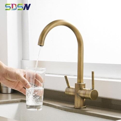 Filter Kitchen Faucet SDSN Antique Purifier Kitchen Sink Faucets Dual Handle Hot Cold Kitchen Mixer Tap Antique Filtered Faucets