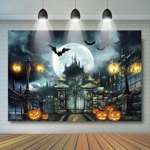 Halloween Kids Photography Backdrop Magic School Bat Child Festival Party Decor Background Pumpkin Lantern Props Photo Studio