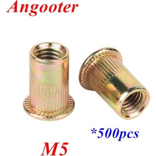 500pcs M5 Threaded Nut Rivet Nuts Carbon Steel Color Zinc plated Flat Head Blind Rivet Insert Nuts Rivnuts Nutsert Cap Nuts