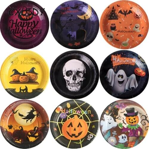 Halloween Pumpkin Head Theme Party Decoration Disposable Paper Plat Tablecloth Halloween Party Cartoon Tablewares Party Supplies
