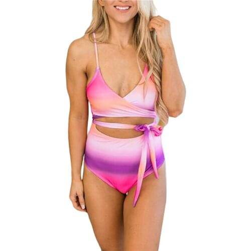 Swimwear Womens Gradient Color One-piece Swimsuit Deep V-neck Front Hollowed High Waist Triangle Bikini Swimsuit for Vacation