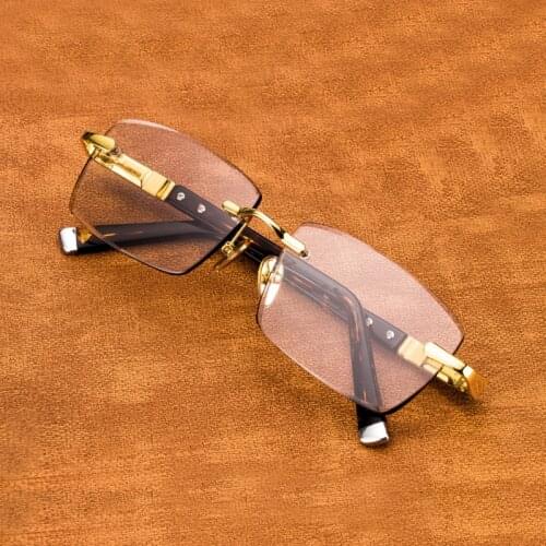 Stone Sunglasses Man Rimless Crystal Glass Sun Glasses Woman Vintage UV400 High Quality Acetate Frame Anti Scratch