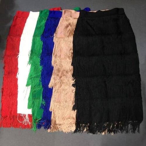Newest Women 2019 Red White Green Blue Pink Black Solid Fashion Sexy Bandage Skirts Tassel Clubwear Good Quality Wholesale Festa