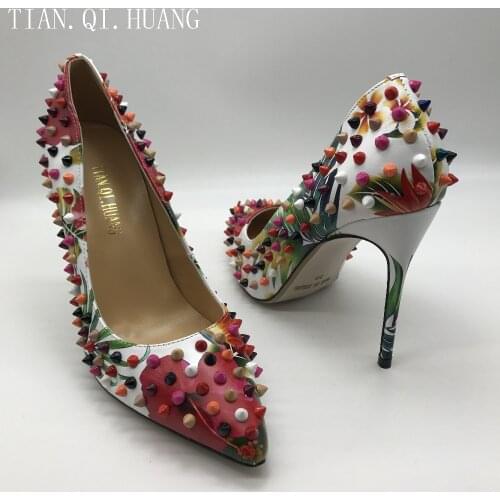 2017 New Arrival Rivet Women Pumps Genuine Leather High Heels Fashion Casual Wedding Shoes Woman Party TIAN.QI.HUANG