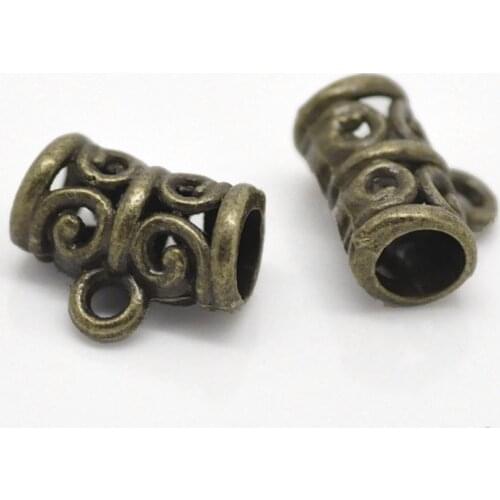 Zinc metal alloy Bails Beads Tubes Antique Bronze Flower Hollow Pattern 11mm( 3/8") x 9mm( 3/8"), 9 PCs new