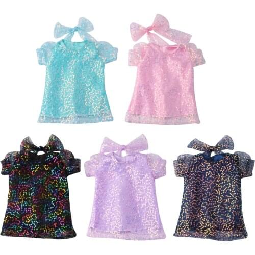 18 Inch Doll Clothes - Beautiful Short Sleeve Party Dress with Glitter Summer Dresses with Bow with Bow for Dolls Am