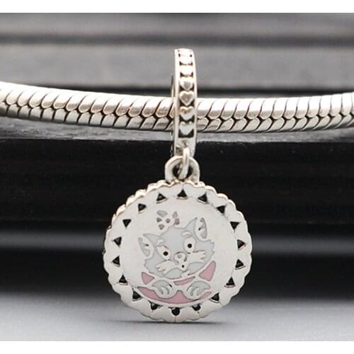 Authentic S925 Silver Bead DIY Jewelry Enamel Cat Lady Dangle Charm fit Lady Bracelet Bangle