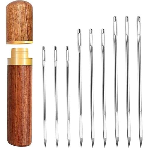 Imzay Profession Leather Sewing Needle for Embroidery Stitching Supplies Round Shaped Head Big Eye Storage Bottle Needles