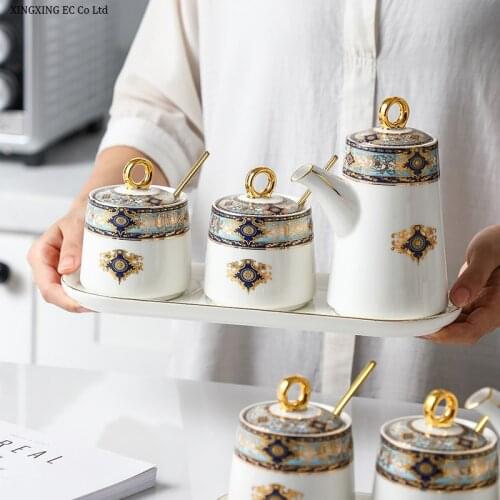 European Style Light Luxury Oil Pot Kitchen Ceramic Seasoning Pot Combination Seasoning Bottle Sauce Pot Seasoning Bottle