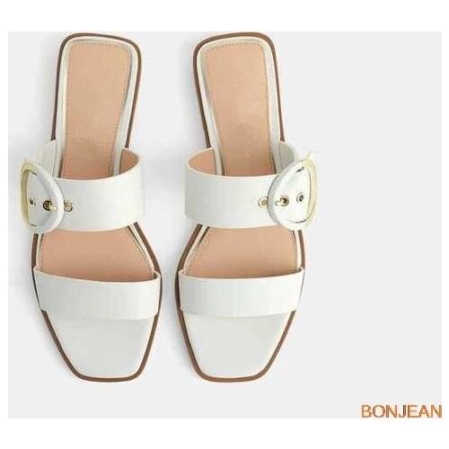 Women Summer Pu Leather Buckle Slipper Ladies Pretty Sandals Orange White Female Light Comfortable Casual Flat Woman Shoes