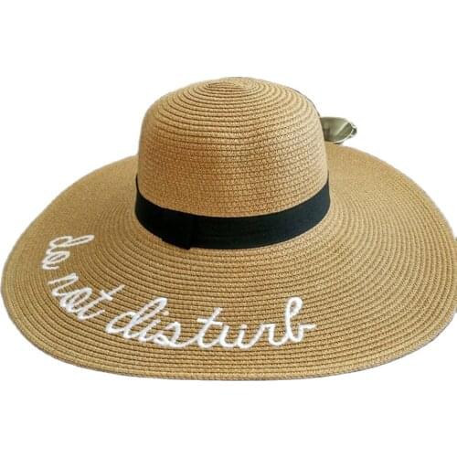Floppy Large Brim Sun Hats Outdoor Women Ladies Casual Letter Straw Hat Panama Ribbon Sunsade Protection Gorras