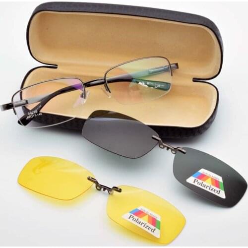 Alloy Eyeglasses Frame Black For men Magnet Clip Myopia Glasses Polarized Sunglasses Night Vision Goggles Spring Hinge