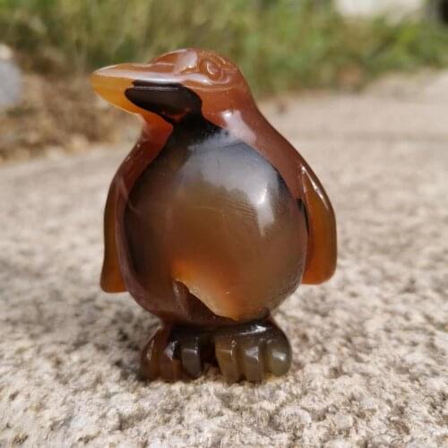 Natural Agate geode Penguin Figurine agate Crystal Penguin Sculpture Animal Statue