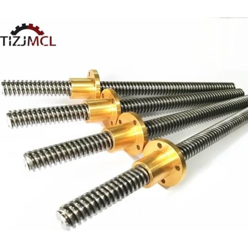 T20 Lead Screw For CNC 3D Printer 100 150 200 250 300 350 400 500 600 1000mm Picth 4mm Lead 4mm Trapezoidal Screw With Brass Nut