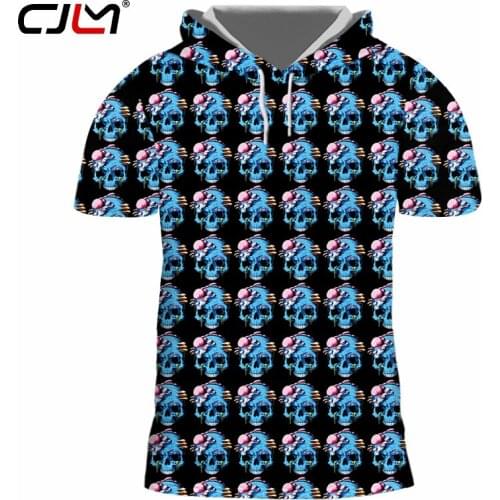 UJWI New 3D Black Skull Man Hooded Tshirt Printed Scary Brain Pattern Mens Hip Hop Tee Shirt Paved Unisex T-shirt Oversize