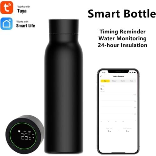 TUYA Smart Water Cup Black 600ml Drinking Water Monitoring 24-hour Insulation Timing Reminder Smart Bottle Thermos Cup