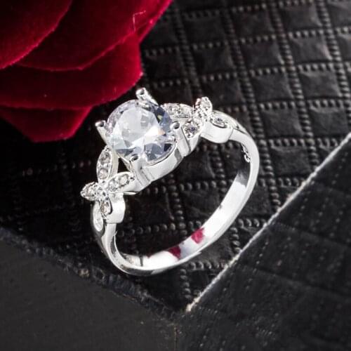 Vintage Style Created Sterling 925 Sterling Silver Zircon Wedding Anniversary Engagement Ring Set Jewelry JZ029