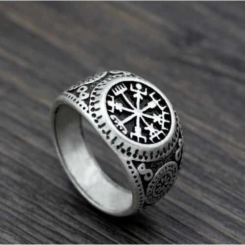 Youe shone Men Nordic Pagan Triskele Helm of Awe Aegishjalmur Futhark Viking Magic Stave Runic Amulet Ring Size 10