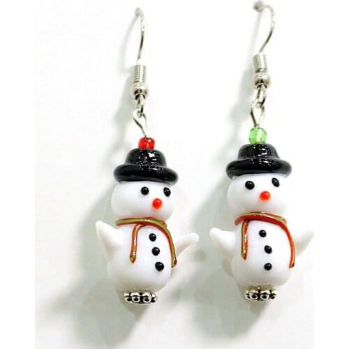 Funny Cute Handmade Glass Snowman Earrings For Women Colorful Kawaii Xmas Charm Eardrop Design Girls Fashion Jewelry Accessories