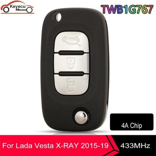 KEYECU Replacement Uncut Flip Remote Key Fob 3 Button 433MHz PCF7961M for LADA Vesta XRAY X-RAY 2015-2019 TWB1G767