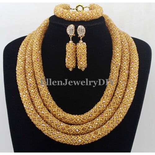 African Statement Necklace Costume Necklace Set Crystal Jewelry Womens Jewellery Set Nigerian Wedding Beads Jewelry Set W12677