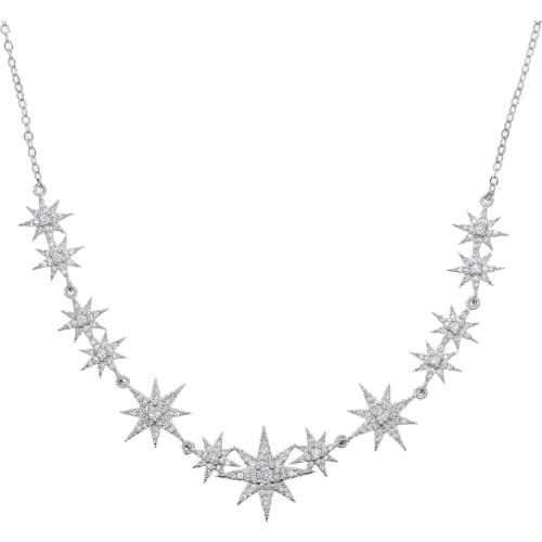 2020 high quality iced out bling cz fashion women choker silver color cubic zirconia CZ star starburst charm necklace wholesale