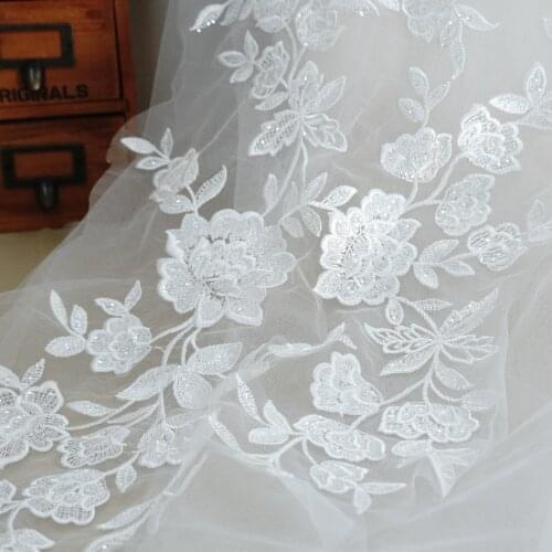 1 pcs Long Flowers Embroidery Applique Large Lace Gown Applique Mesh Lace Sewing Skirt Wedding Dress Clothing Bridal Accessories