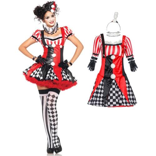 Adult Funny Cosplay Womens Fancy Dress Clown Circus Party Gown Cosplay Joker Clothing Halloween Costume