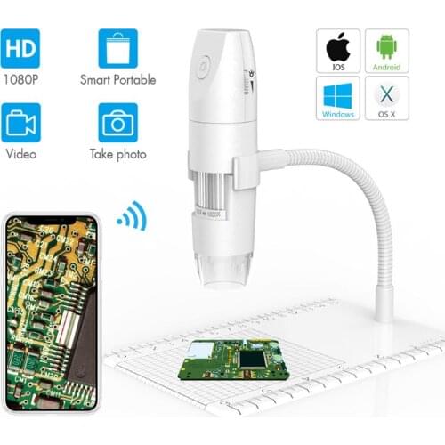 Wireless Digital Microscope 50X To 1000X WiFi Microscope with 1080P 2.0 MP 8 LED With USB Flexible Arm Observation Stand for PC