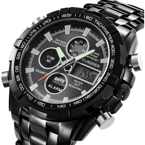 CURDDEN Chronograph Business Watch Mens Luxury Fashion Alloy Band Dual Time Digital Designer Watches Relogios Masculinos 2020