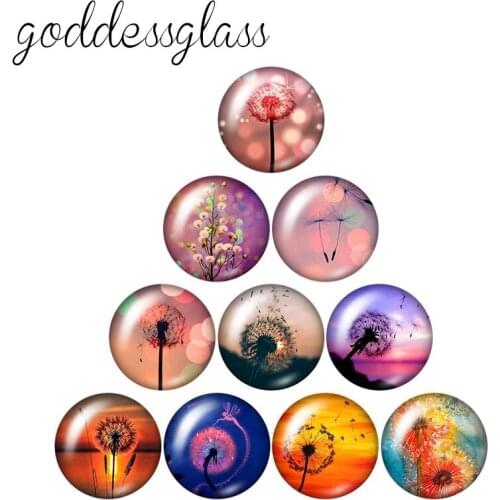 Dandelion Flowers Patterns Potted plants 10pcs 12mm/18mm/20mm/25mm mixed Round photo glass cabochon flat back Making findings