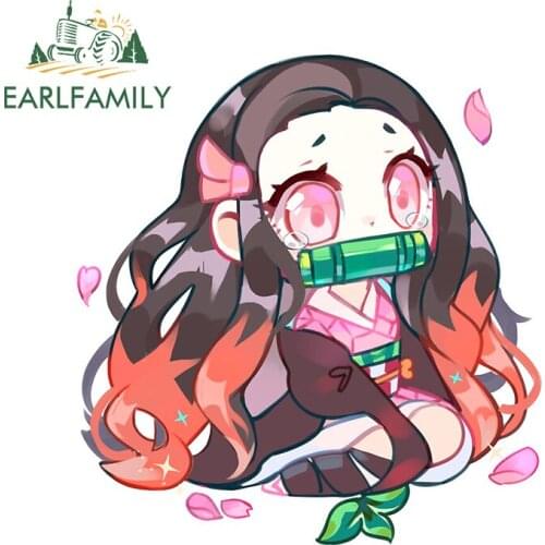EARLFAMILY 13cm x 12.2cm for Demon Slayer Nezuko RV Car Stickers Anime Car Assessoires Decal Motorcycle Vinyl Waterproof Decor