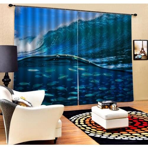 Photk blue waves curtains 3D Curtains For Living room Bed room Office Hotel Home Drapes Cortinas