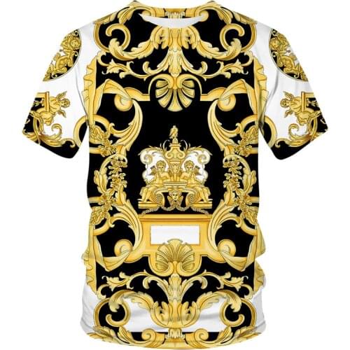 New summer T-shirt Short Sleeve 3D Crown Print Mens T Shirt Fashion Retro Fashion Male Casual Streetwear Oversize T Shirt