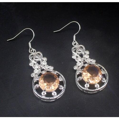 Gemstonefactory Big Promotion Single Unique 925 Silver Round Honey Topaz Dangle Drop Earrings Jewelry for Women Mom 20213737