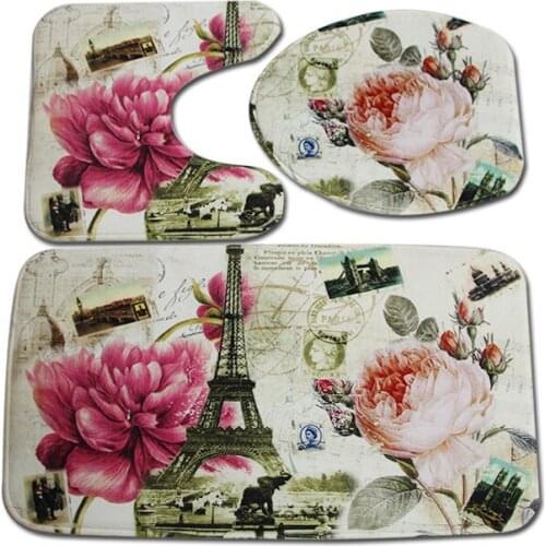 2021 Hot Heat Transfer Printing Flannel Printing Toilet Three-Piece Carpet Bathroom Absorbent Non-Slip Floor Mat Wholesale