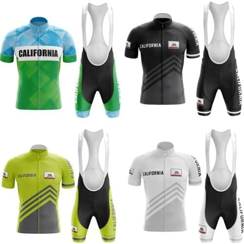 California Republic Cycling Jersey Set Maillot Ciclismo Hombre Short Sleeve Bike Clothing Bib Shorts Gel Breathable Pad MTB
