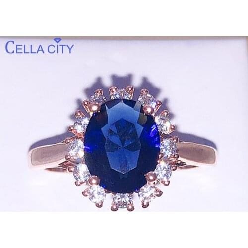 Cellacity Silver 925 Ring for women With Oval blue sapphire gemstone silver charm female Jewelry Engagement wedding party gift