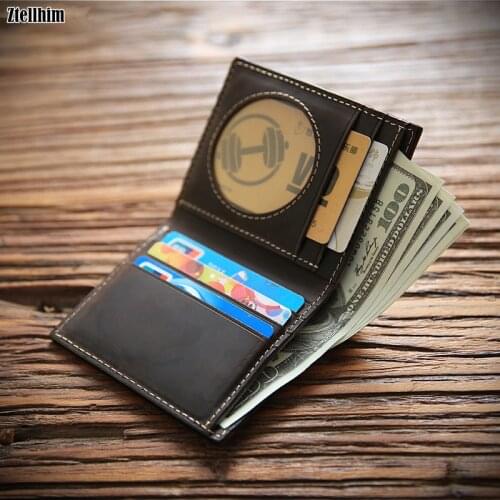 Genuine Leather Wallet For Men Male Crazy Horse Cowhide Vintage Handmade Mens Short Bifold Purse With Card Holder High Quality