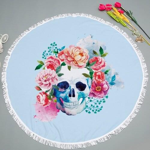 Sugar Skull Round Beach Towel Floral Tassel Tapestry Yoga Mat Flower Fashion Toalla Blanket Big size bath towel 150cmx150cm