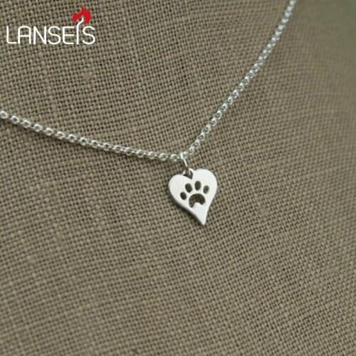 Lanseis10pc Heart animal shaped paw print charm necklace heart charm cat paw, dog paw, heart charm cat jewelry, dog jewelry pet