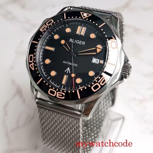 Mechanical Automatic NH35 MIYOTA 8215 Men Watch Sapphire Crystal 41mm BLIGER Brand Auto Date Mental Band Solid Back Christmas