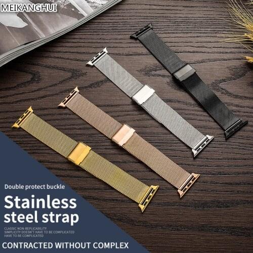 MEIKANGHUI Metal watch strap for male and female stainless steel wire mesh belt Apple Watch Series
