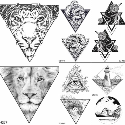 FANRUI Men Arm Art Tattoos Temporary Women Geometric Tiger Fake Tattoo Stickers Chest Triangle Lion Black Waterproof Tatoo Paste