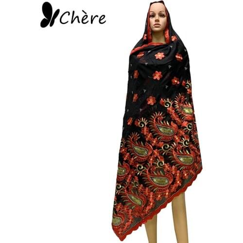 New African Women Scarf Soft Cotton Scarf Embroidery Muslim Hijab Scarf for Shawls Wraps BC079