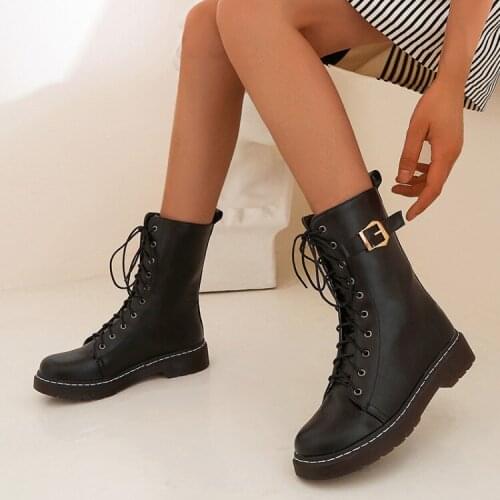 2020 Autumn New Boots Womens Lace-up Womens Boots British Style Motorcycle Boots Casual Thick Sole Buckle Womens Short Boots