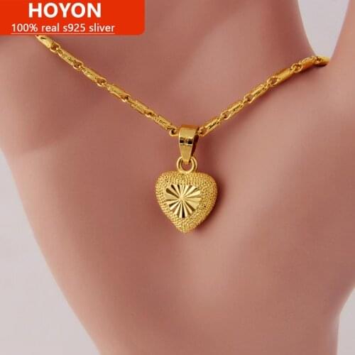 Elegant 24K Yellow Gold Plated Clavicle Chain Necklace For Women Love Heart Shape Pendant Necklaces Valentines Day Fine Jewelry