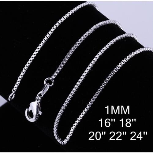 16-24inch Charms wedding party 1MM Box style chain silver color cute women Men necklace jewelry silver fashion hot C007