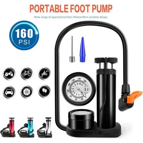 Portable Bicycle Air Pump with Gauge Foot Pedal Portable Air Bicycle Pump Compressor MTB Tire Inflator Repair Pressure Gauge Cyc